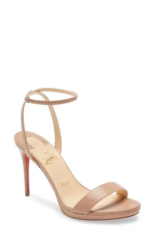Christian Louboutin Loubi Queen Ankle Strap Sandal in Nude Nappa at Nordstrom, Size 5.5Us | Nordstrom