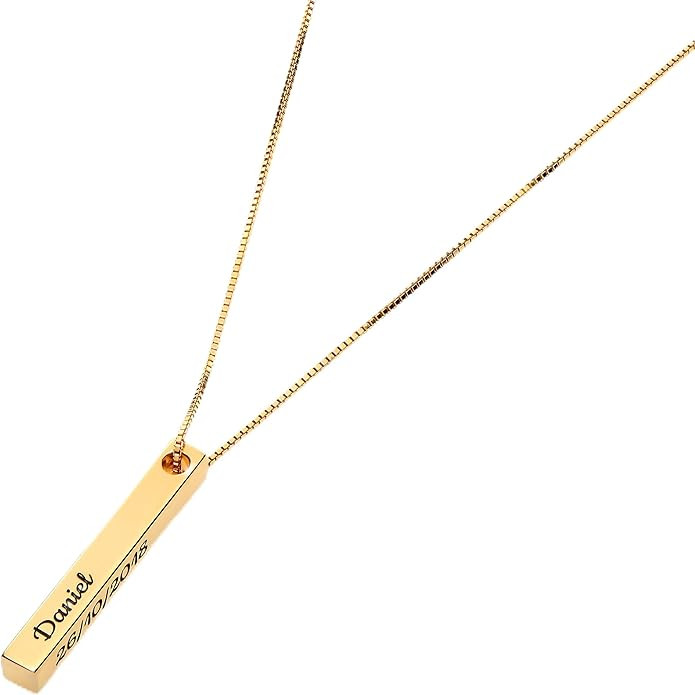 OAK & LUNA - Personalized Pillar Bar Necklace with Diamond Options - Custom Inscription Engraved ... | Amazon (US)