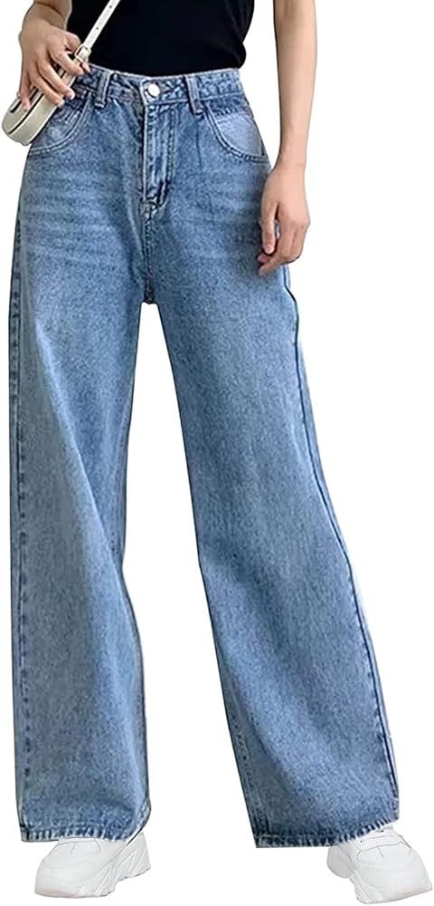 Flvsun Women Baggy Wide Leg Jeans High Waist Boyfriend Jeans Straight Leg Loose Trousers Y2k Stre... | Amazon (US)