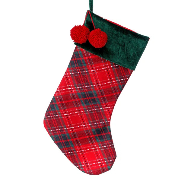 Traditional Plaid with Pom Pom Stocking (Set of 2) | Wayfair North America