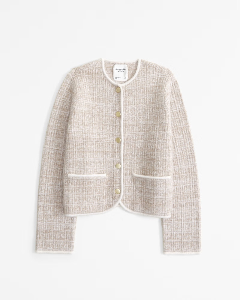 Novelty Button Tweed-Inspired Sweater Jacket | Abercrombie & Fitch (US)