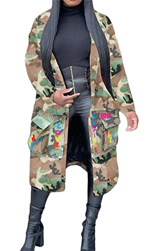 Sexy Camouflage Jacket for Women Army Fatigue Long Cargo Jackets Trench Coat Plus Size | Amazon (US)