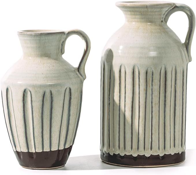 VICTOR & TERESA White Ceramic Vases for Home Decor, Rustic Farmhouse Vases for Table Decor, Large... | Amazon (US)