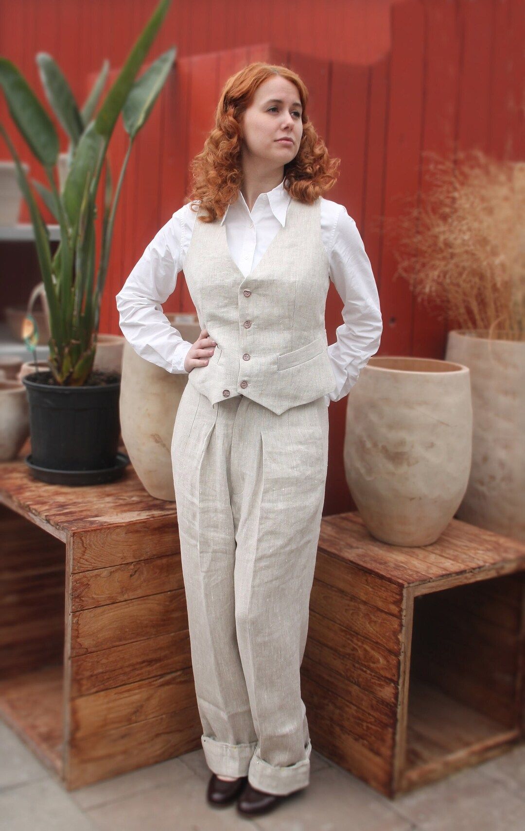 Vintage Linen Suit Trousers for Women 30s 40s Retro Style, High Waisted Pants - Etsy UK | Etsy (UK)