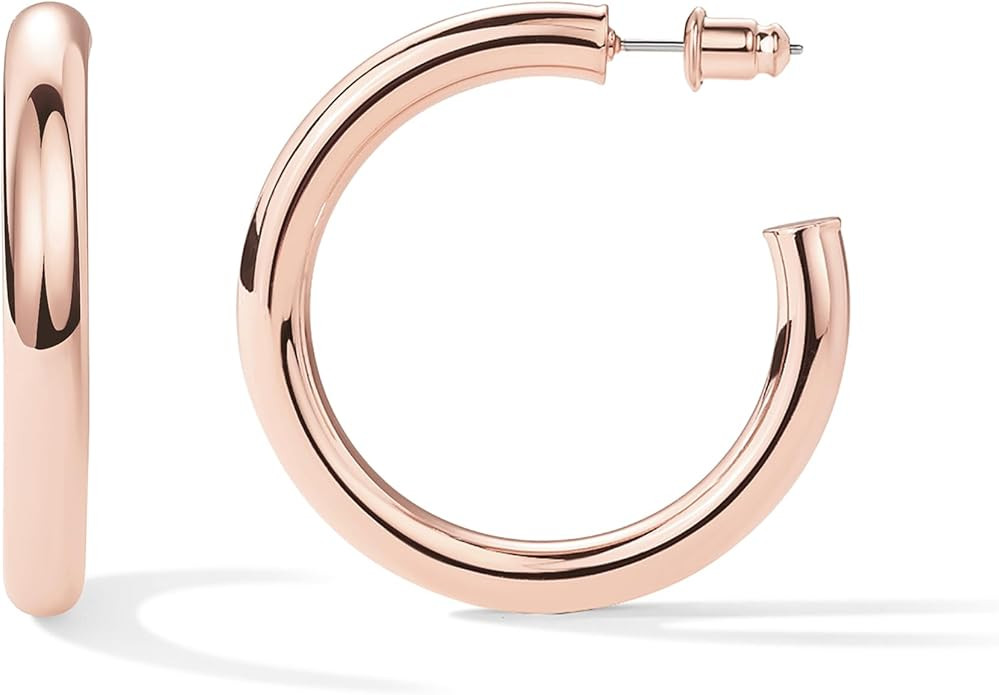 PAVOI 14K Gold Plated Lightweight Chunky Open Hoops for Women | Trendy Gold Hoop Earrings | Amazon (US)