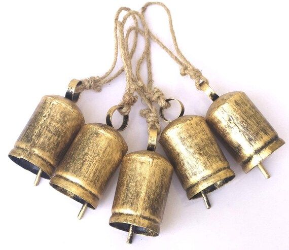 Tin Cow Bells Christmas Festive Décor Bells (Set of 5) Home décor Vintage Rustic Brass Cylinder... | Etsy (US)