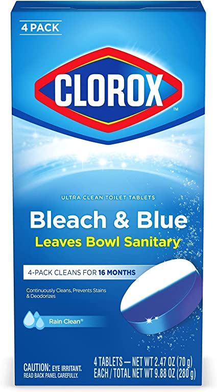 Clorox Ultra Clean Toilet Tablets Bleach & Blue, Rain Clean Scent 2.47 Ounces Each, 4 Count (Pack... | Amazon (US)