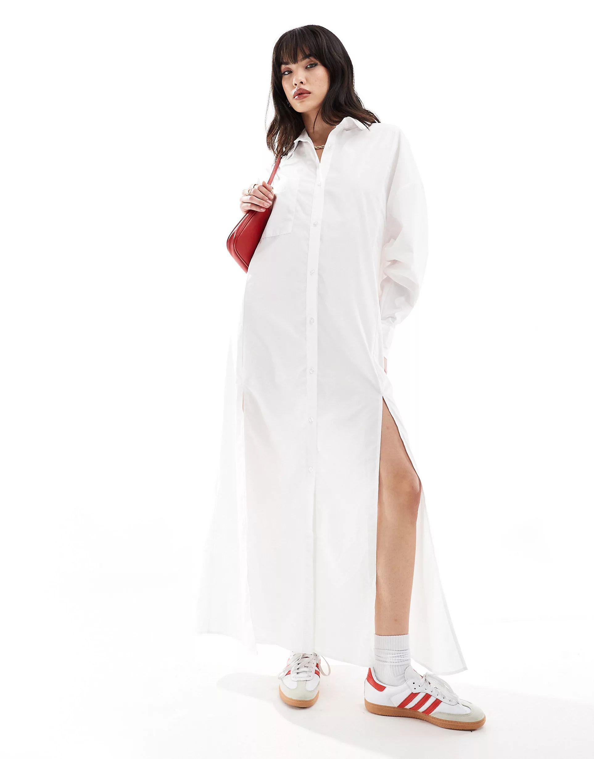 ASOS DESIGN maxi shirt dress with high double slit in white | ASOS (Global)