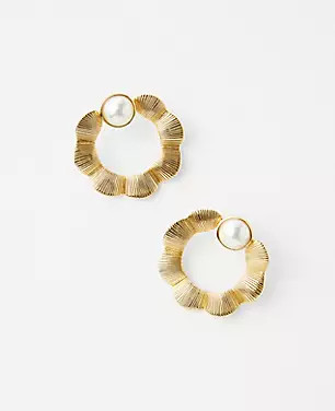 Pearlized Textured Metal Ring Statement Earrings | Ann Taylor (US)