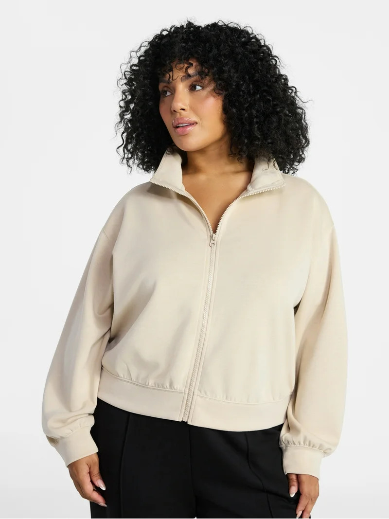 Terra & Sky Women's Plus Size Zip Up Scuba Knit Layering Top, Sizes 0X-5X | Walmart (US)