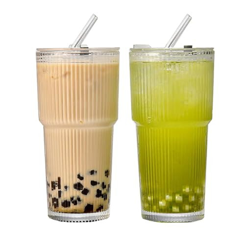 Jmtgamtgwj 20oz Glass Cups with Lids and Straws,Glass Coffee Cups,Iced Coffee Cups with Lids, Smoothie Cup,Tumbler for Whiskey,Cocktail,Juice,Tea,Latte, 2 PCS | Amazon (US)