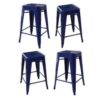 AmeriHome 24 in. Blue Metal, Backless, Stackable Bar Stool (Set of 4) BS24BLUESET - The Home Depo... | The Home Depot