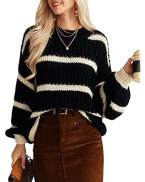GRACE KARIN Sweaters for Women 2024 Crewneck Striped Fall Winter Knitted Pullover Tops Soft Sweat... | Amazon (US)