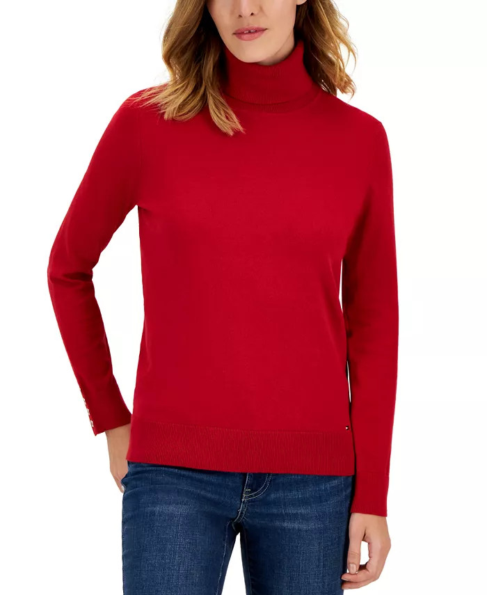 Women's Button-Cuff Turtleneck Stella Sweater | Macy's