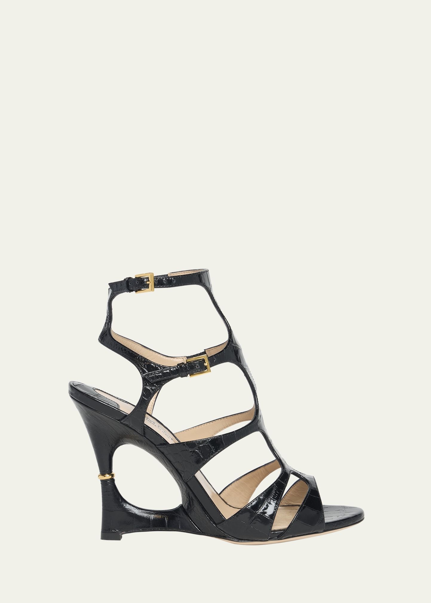 TOM FORD Crocodile-Embossed Caged Wedge Sandals | Bergdorf Goodman