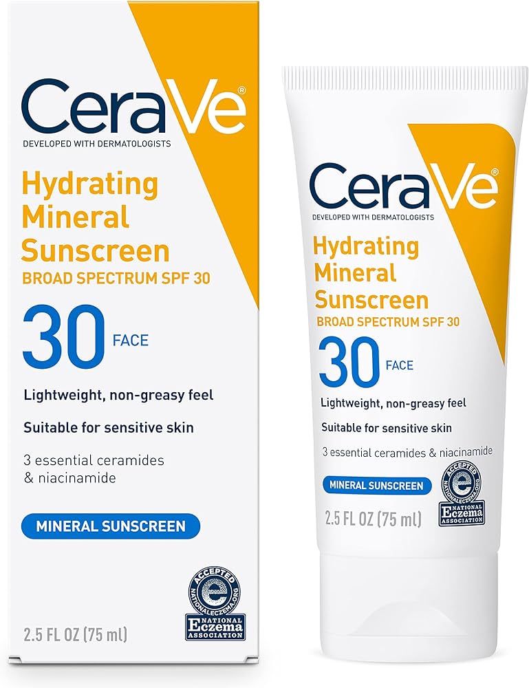 CeraVe 100% Mineral Sunscreen SPF 30 | Face sunscreen With Zinc Oxide & Titanium Dioxide | Hyalur... | Amazon (US)