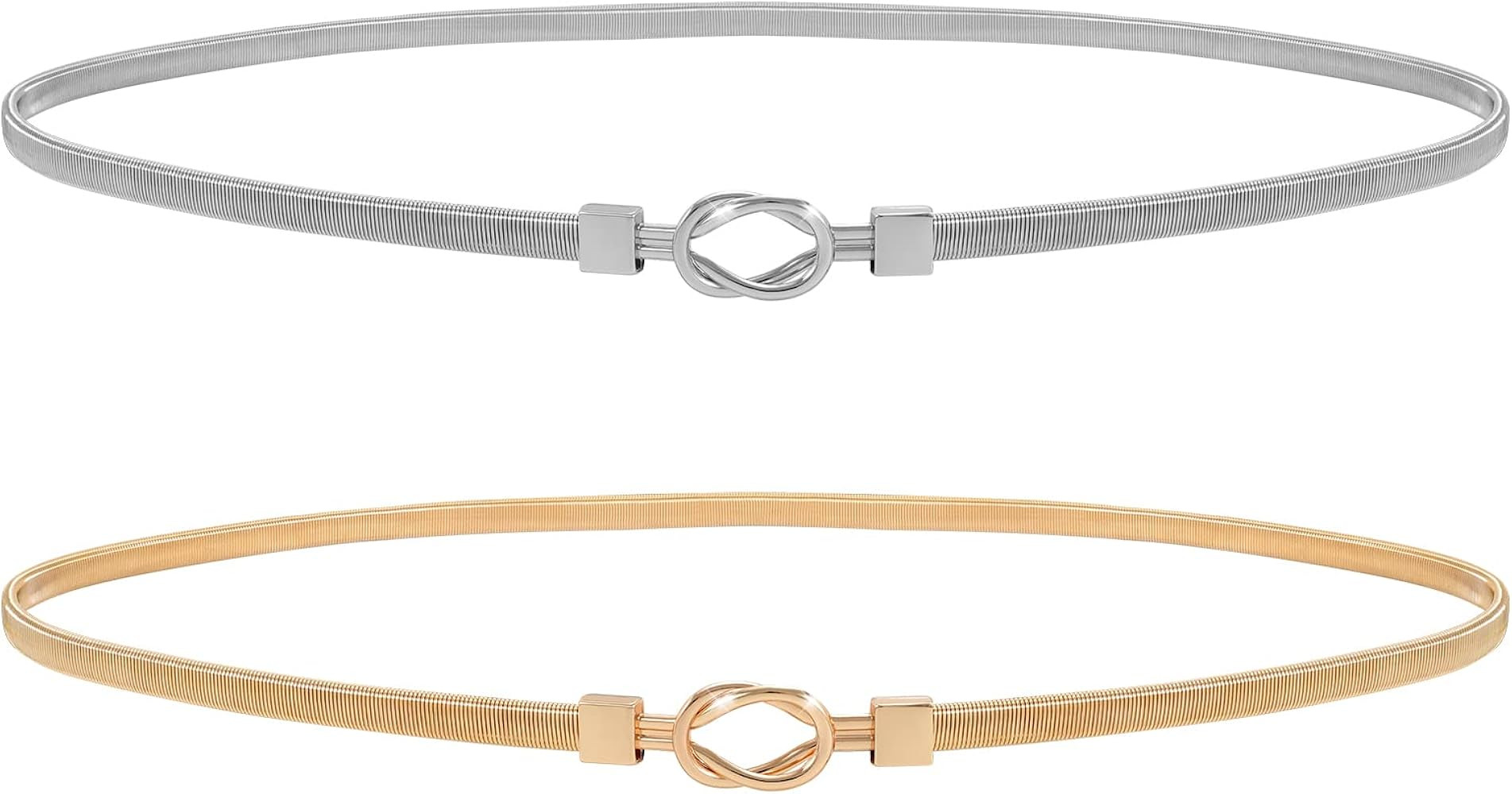 JASGOOD Skinny Metal Waist Belt for Dress Fashion Waistband Elastic Metal Chain Belt | Amazon (US)