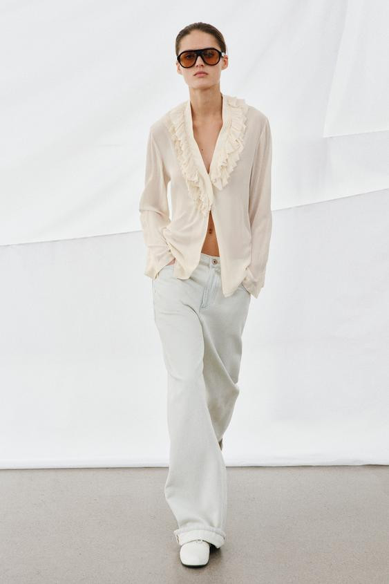 Zara - Zw Collection Limited Edition Flowy Ruffle Shirt - Light Ecru - S - Woman | Zara US