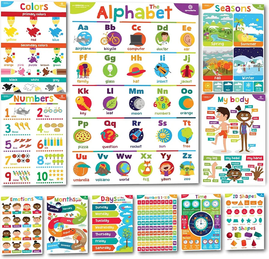 Sproutbrite Educational Posters for Toddlers - Classroom Posters - Playroom Decor - Daycare Class... | Amazon (US)