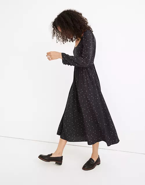 Alicia Long-Sleeve Scoopneck Midi Dress in Night Stars | Madewell