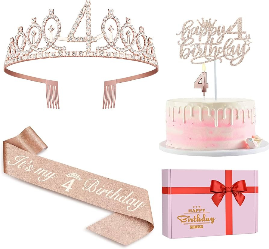 4th Birthday Decorations for Girl Including 4th Birthday Sash, Birthday Crown for Girls, Numeral ... | Amazon (US)