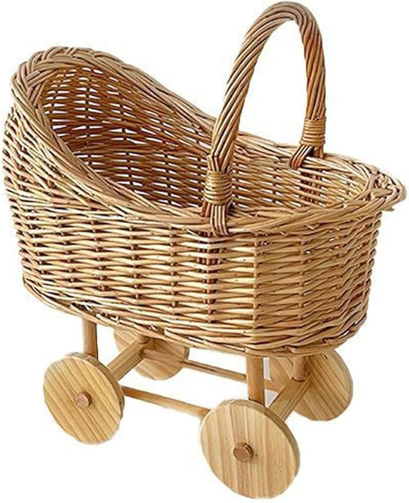 Handwoven Woven Rattan Stroller Flower Easter Basket, Wicker Carriage for Shower,Vintage Wicker C... | Amazon (US)