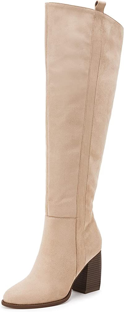 Ermonn Womens Faux Suede Knee High Side Zipper Chunky Heel Stretch Winter Boots | Amazon (US)