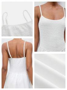 Maija Plain White Woven Fabric Cami Maxi Dress Sleeveless Casual Style Long Length | SHEIN