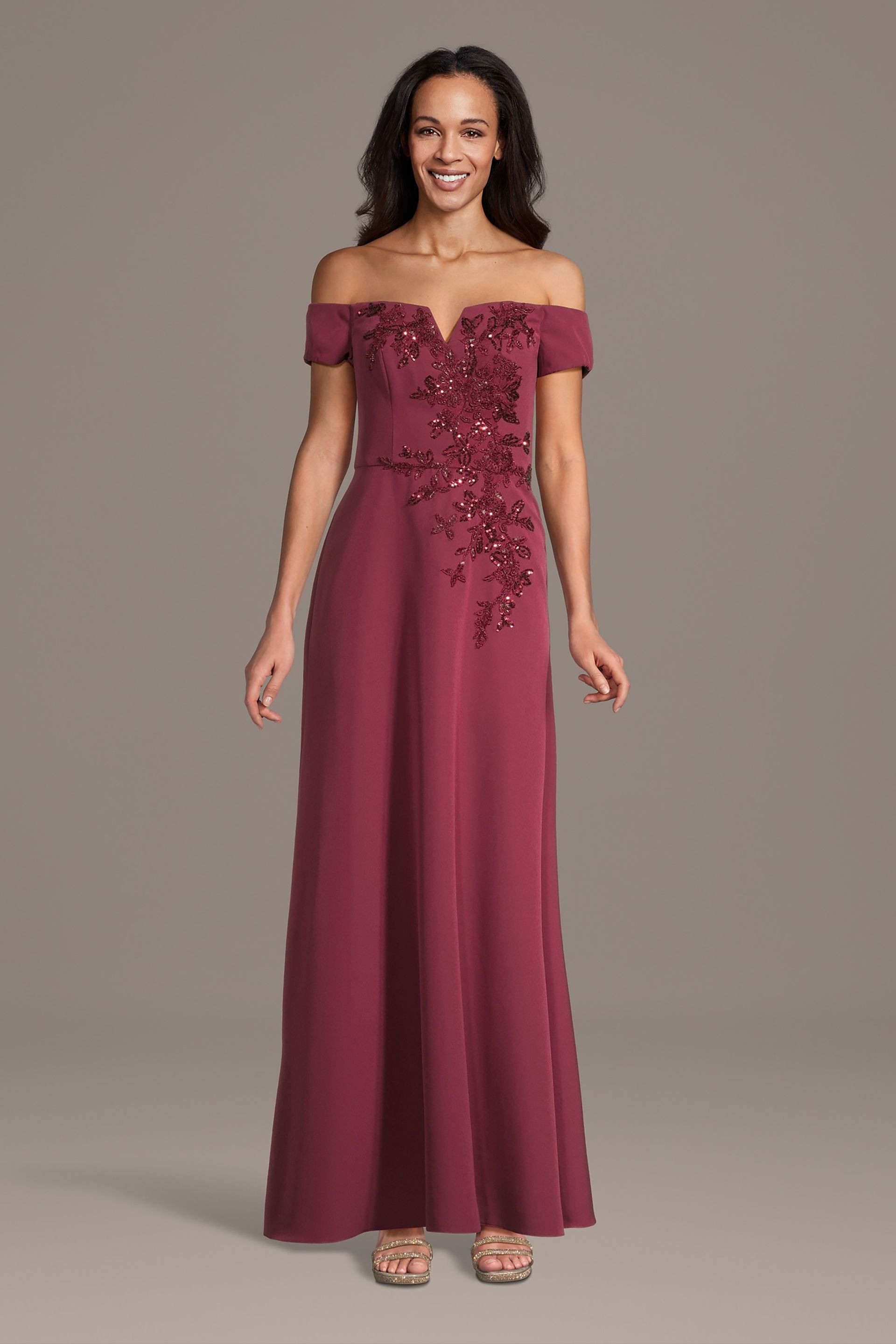 Off-the-Shoulder Crepe A-Line Dress | David's Bridal