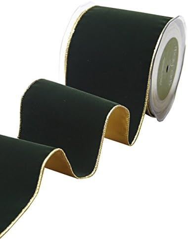 May Arts Green 4 Inch Velvet Ribbon with Gold Backing, 10 yd | Amazon (US)