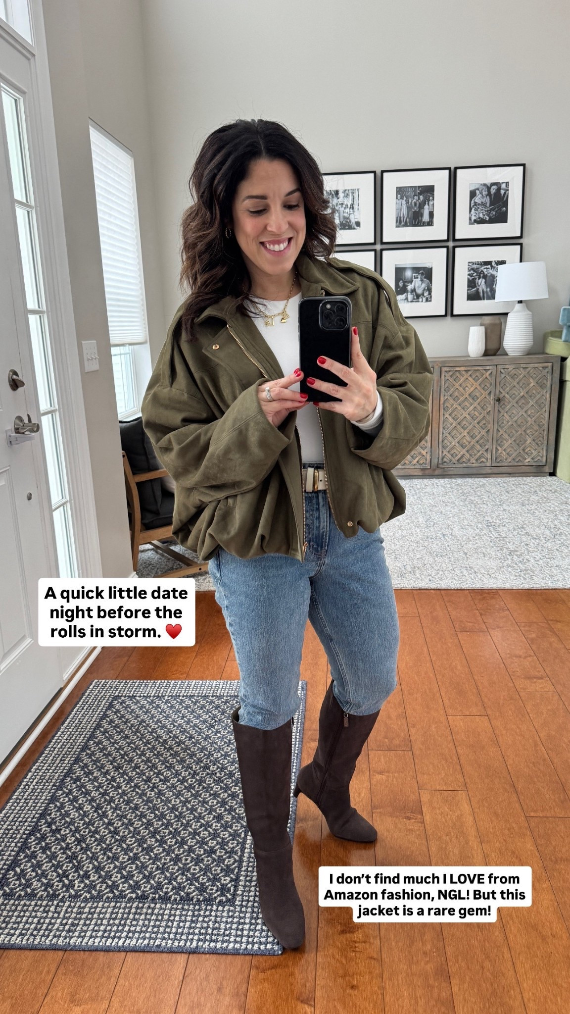 So many questions about this Amazon women’s bomber jacket, so linking here for you all! It comes in so many pretty colors, and it’s so affordable! I’m wearing a size small, which is my true size.

Also linking my Abercrombie skinny jeans. They are SO comfy, and I love the wash. I’m in a 27 short curve love fit. I’m between a 26 and 27 right now, and while both fit I always size up if something fits too perfect. That was the case for these. 

LMK if you have any questions! ♥️

#LTKmomlife #LTKootd #LTKPetite