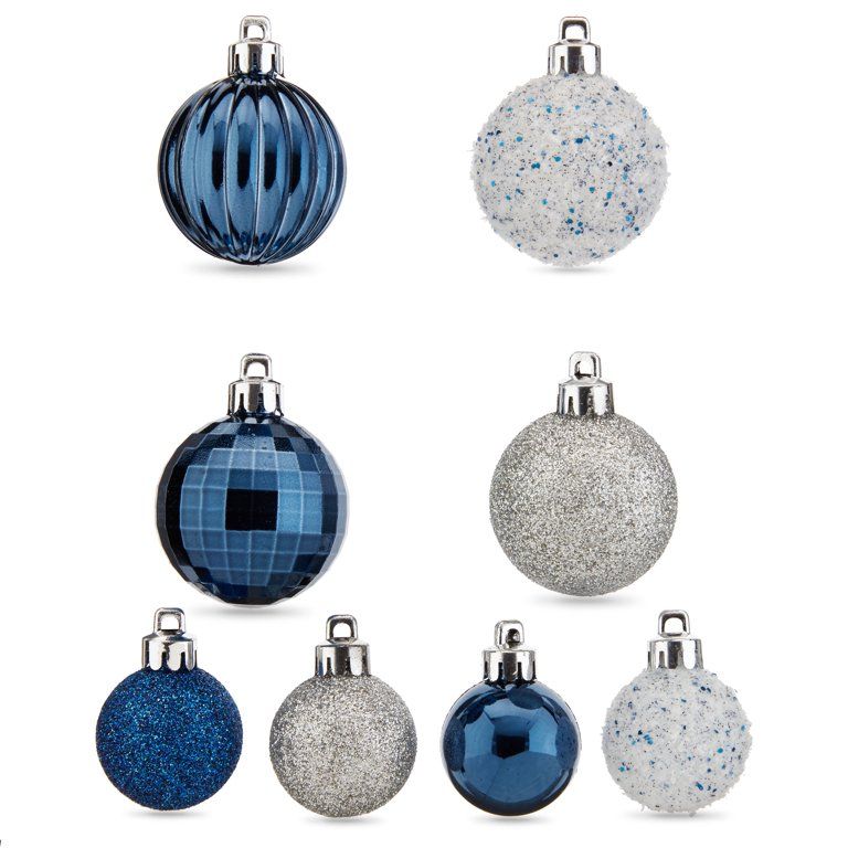 Holiday Time Multi-Textured Shatterproof Christmas Mini Ornaments, Navy, Silver, & White, 20 Coun... | Walmart (US)