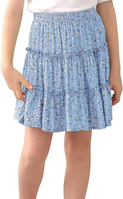 GORLYA Girls Ruffle Floral Boho Flowy Cute Tiered Short Mini Skater Skirts 4-14T | Amazon (US)