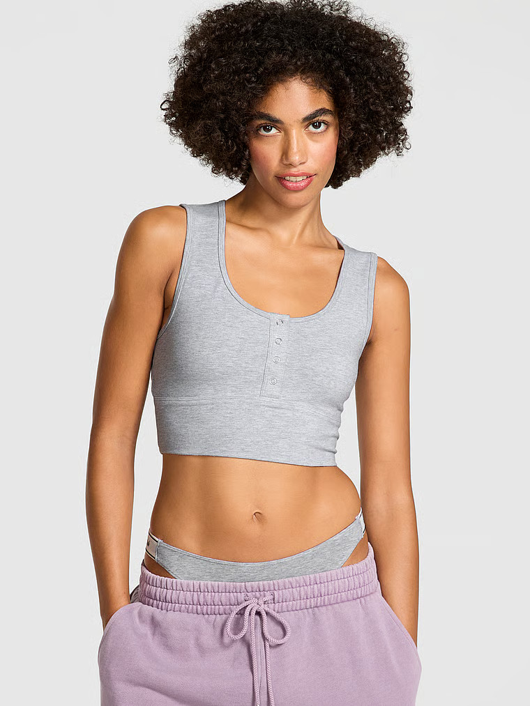 Buy All-Day Cotton Henley Scoop Bra, Medium Heather Grey - Order Sport Bras online - PINK US | Victoria's Secret (US / CA )