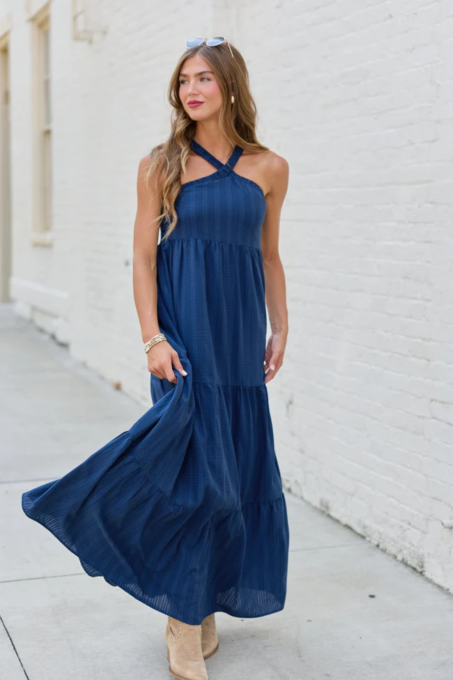 Crystal Navy Halter Maxi Dress | Pink Lily