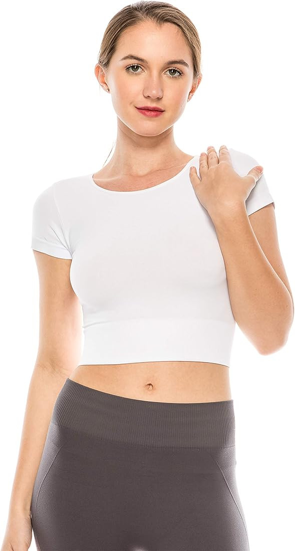 Kurve Women’s Basic Crop Top – Short Sleeve Crewneck Cropped Yoga Workout T Shirt UV Protective Fabr | Amazon (US)