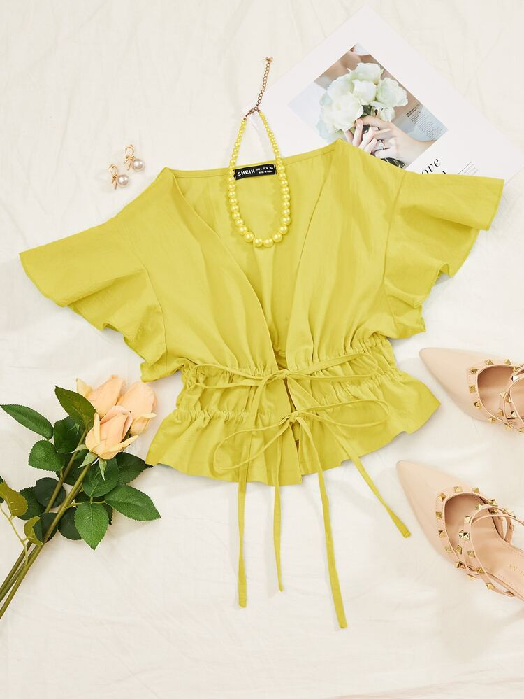 Tie Front Peplum Top | SHEIN