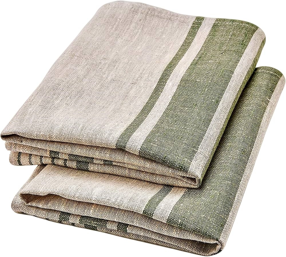 LINENVIBE Pure Linen Kitchen Tea Towels Set of 2 Flax Dish Towels 17 x 27 inches with Olive Green... | Amazon (US)