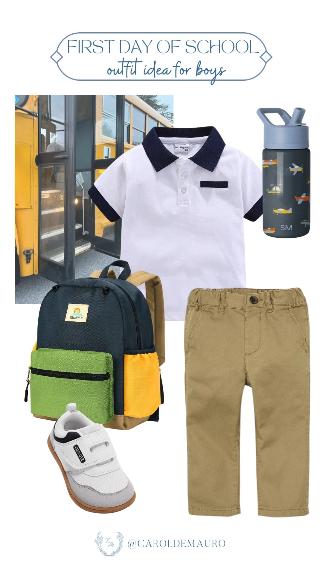 first day of school, outfit for boys, back to school look, toddler outfit, khaki pants for boys, sneakers for boys, backpack for toddlers, sippy cup, boys clothes, toddler wardrobe

#LTKootd #LTKKids
