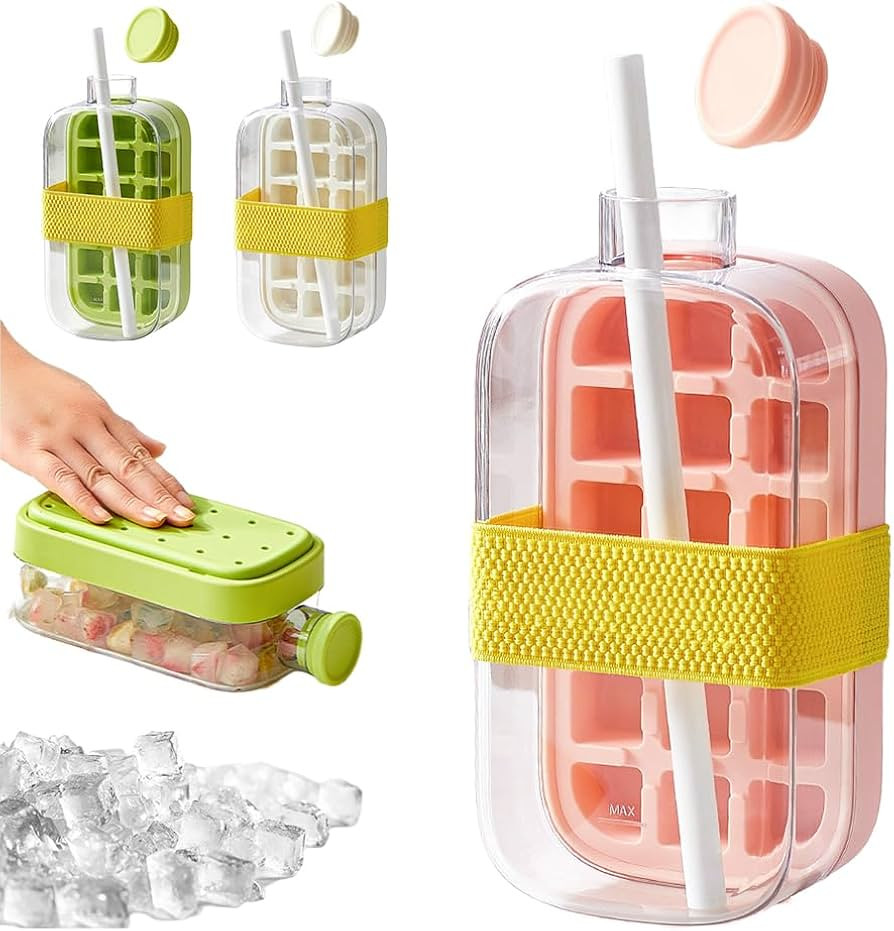 2-in-1 Ice Cube Bottle with Straw, Easy Press Ice Tray Water Bottle, Leak Proof Lid, Vertical Ice... | Amazon (US)