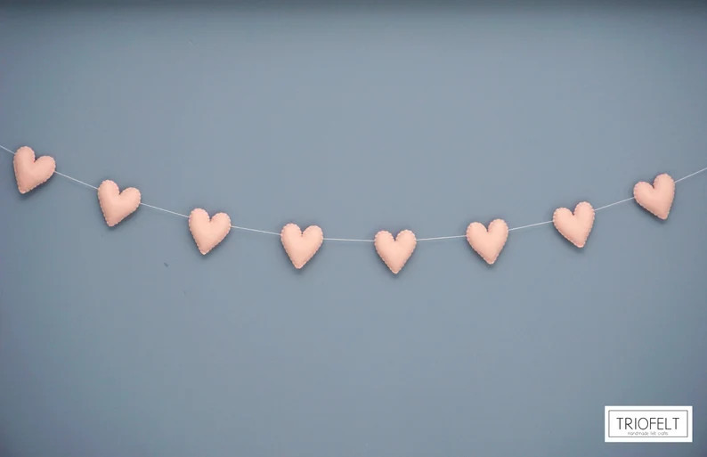 Pink Hearts Garland, Felt Hearts Garland, Felt Heart Bunting, Valentine's Day Garland, Pink Heart... | Etsy (US)
