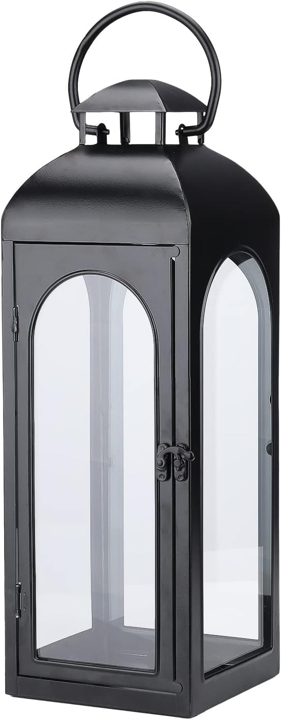 Large Luxury Modern Lantern Decorative Tall 20 Inches Black Metal Hurricane Lanterns with Clear G... | Amazon (US)
