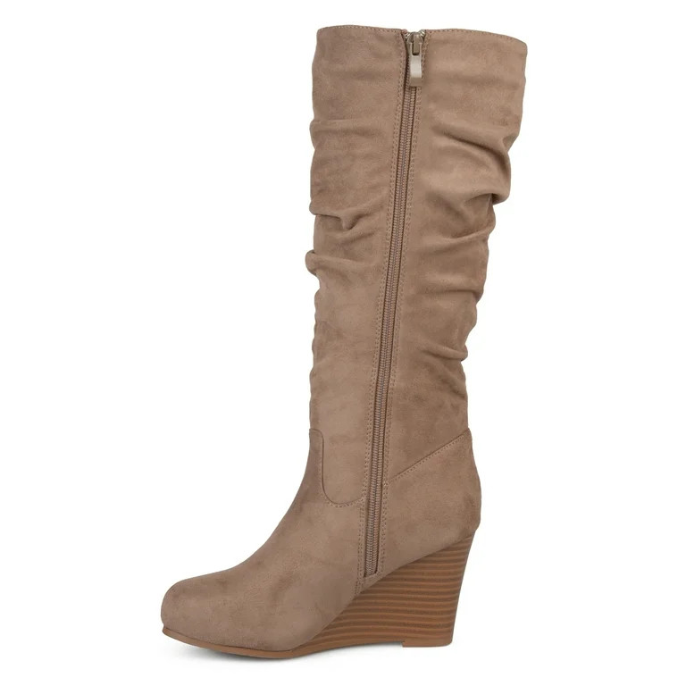 Women's Wide Calf Slouchy Faux Suede Mid-calf Wedge Boots | Walmart (US)