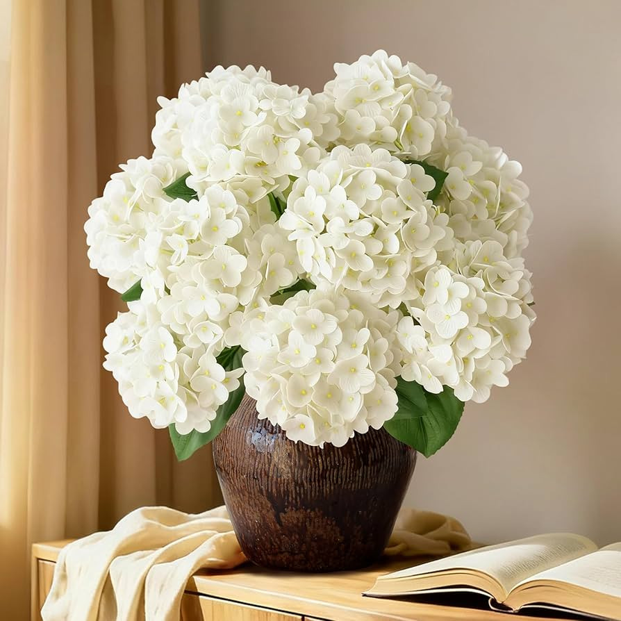 A Bunch 21in White Real Touch Hydrangea Artificial Flowers with 5pcs Flower Head 10pcs Leaves Fau... | Amazon (US)