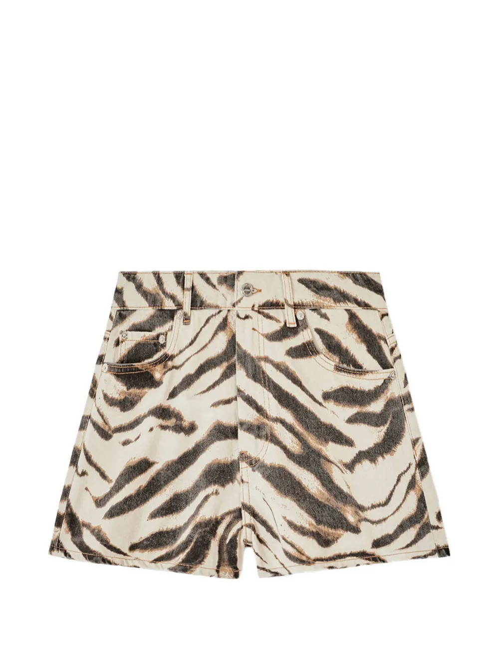 GANNI zebra-print denim shorts - Neutrals | Farfetch Global