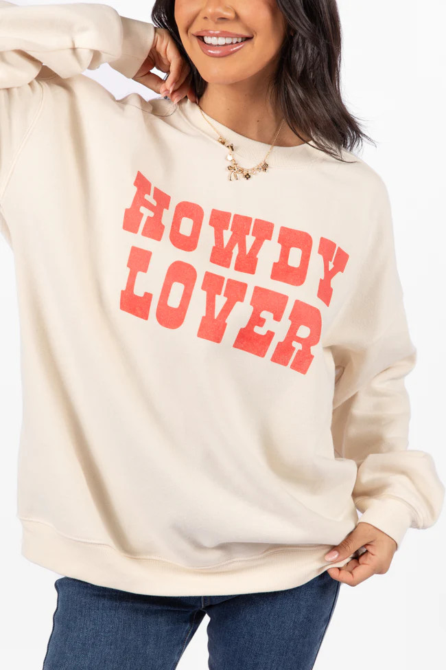 Howdy Lover Cream Oversized Graphic Sweatshirt | Pink Lily