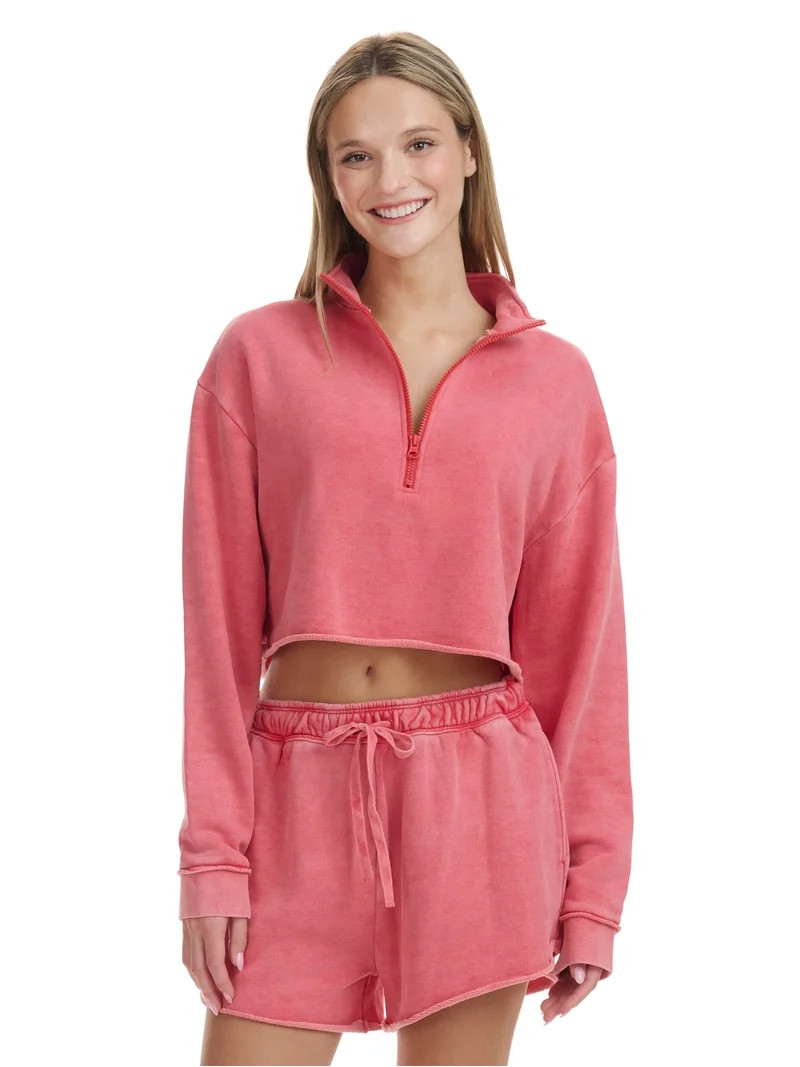 Mills by Millie Bobby Brown Women's Cropped Quarter-Zip Sweatshirt with Raw Edge, Sizes XXS-XXL -... | Walmart (US)