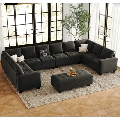 Shavera 8 - Piece Velvet Upholstered Sectional Modular Sofa Oversized Livingroom U shaped Corner Sofa with Storage Ottoman | Wayfair North America
