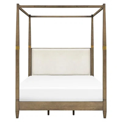 Queen Size Canopy Bed In Brown - Solid Wood Construction Foam Upholstered Headboard And Metal Veneer Side Rail | Wayfair North America