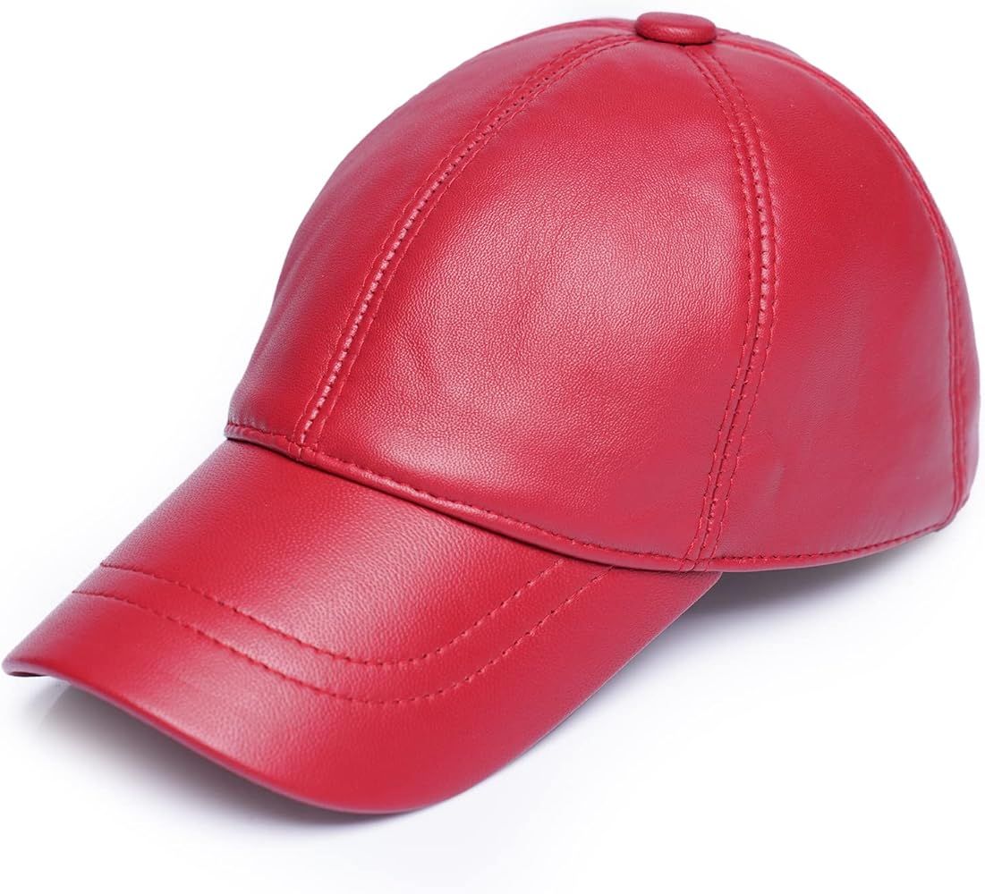 Mumcu's Leather Baseball Cap Sheepskin Adjustable Classic Referee Snapback Hat (Red) at Amazon Me... | Amazon (US)